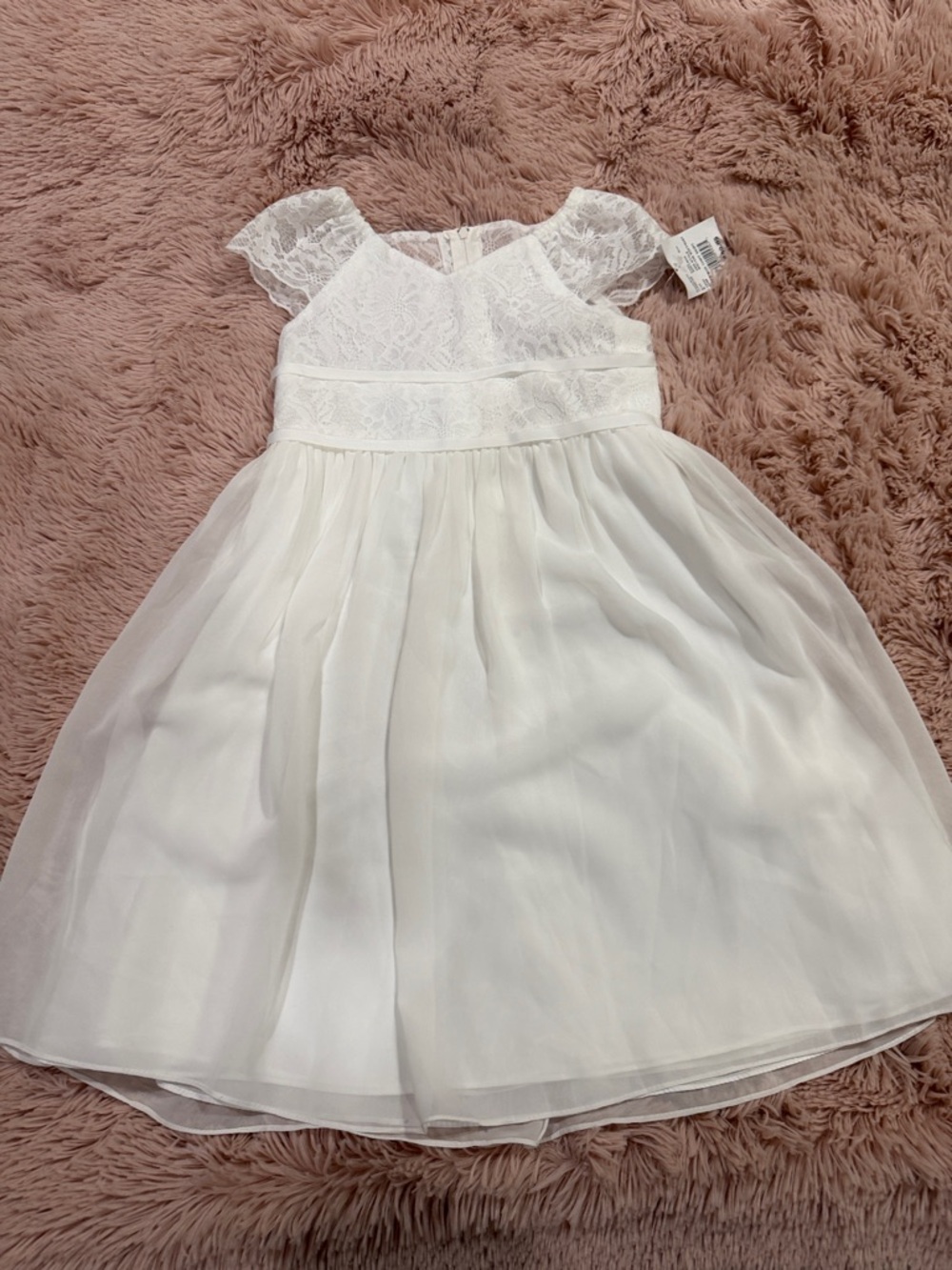 David's Bridal White Lace Bodice Chiffon Flower Girl Dress